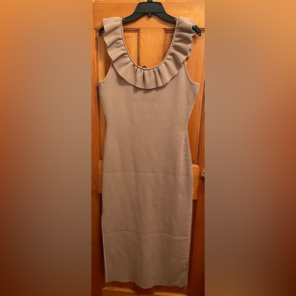 NWOT Endless Rose Ruffle Neckline Midi Slit Dress - Picture 3 of 4